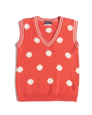 1980s Polka Dot Coral Cotton Intarsia Knit Vest