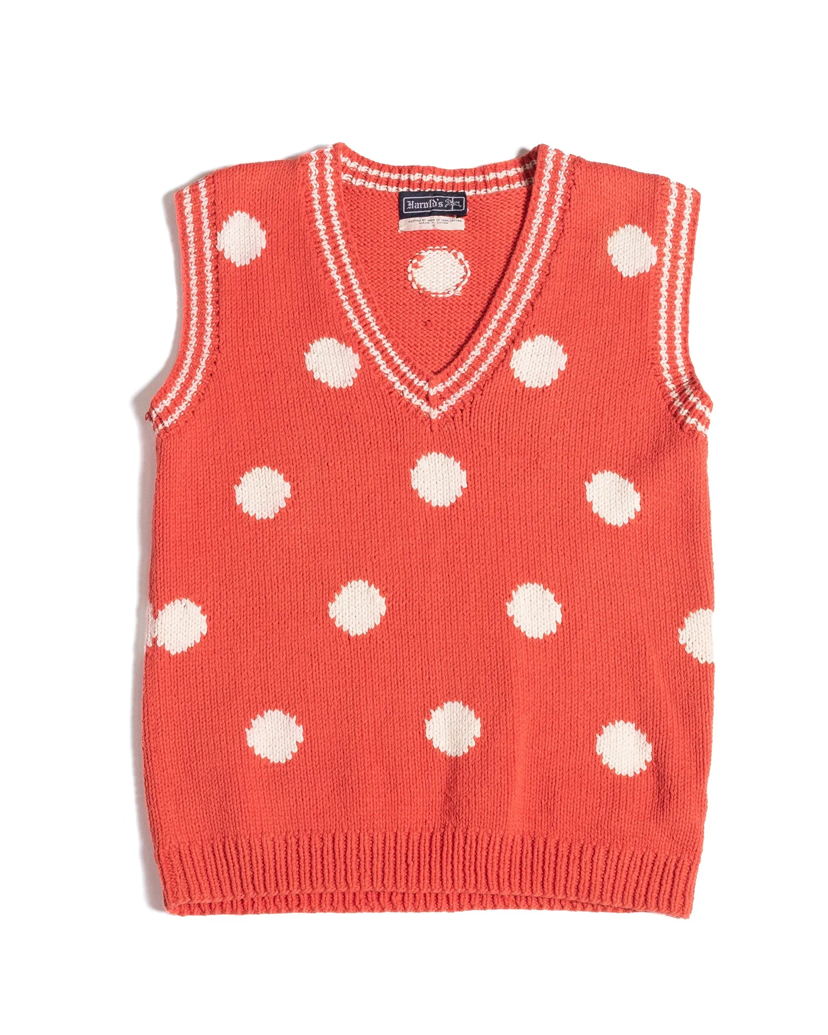 1980s Polka Dot Coral Cotton Intarsia Knit Vest