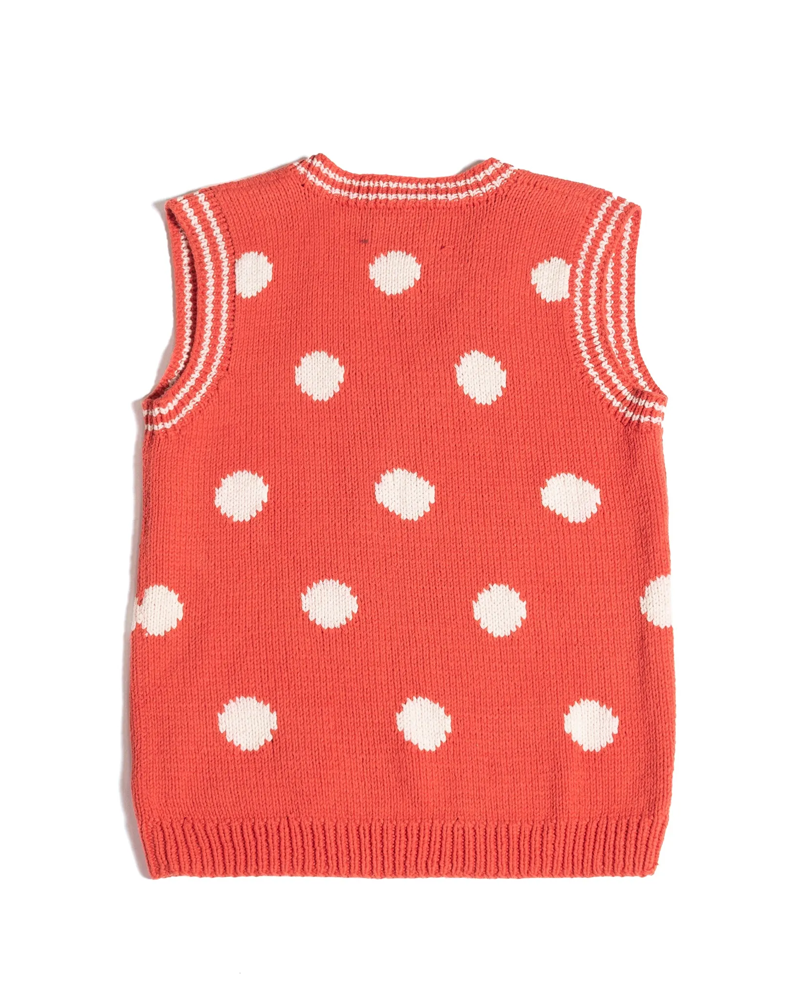 1980s Polka Dot Coral Cotton Intarsia Knit Vest