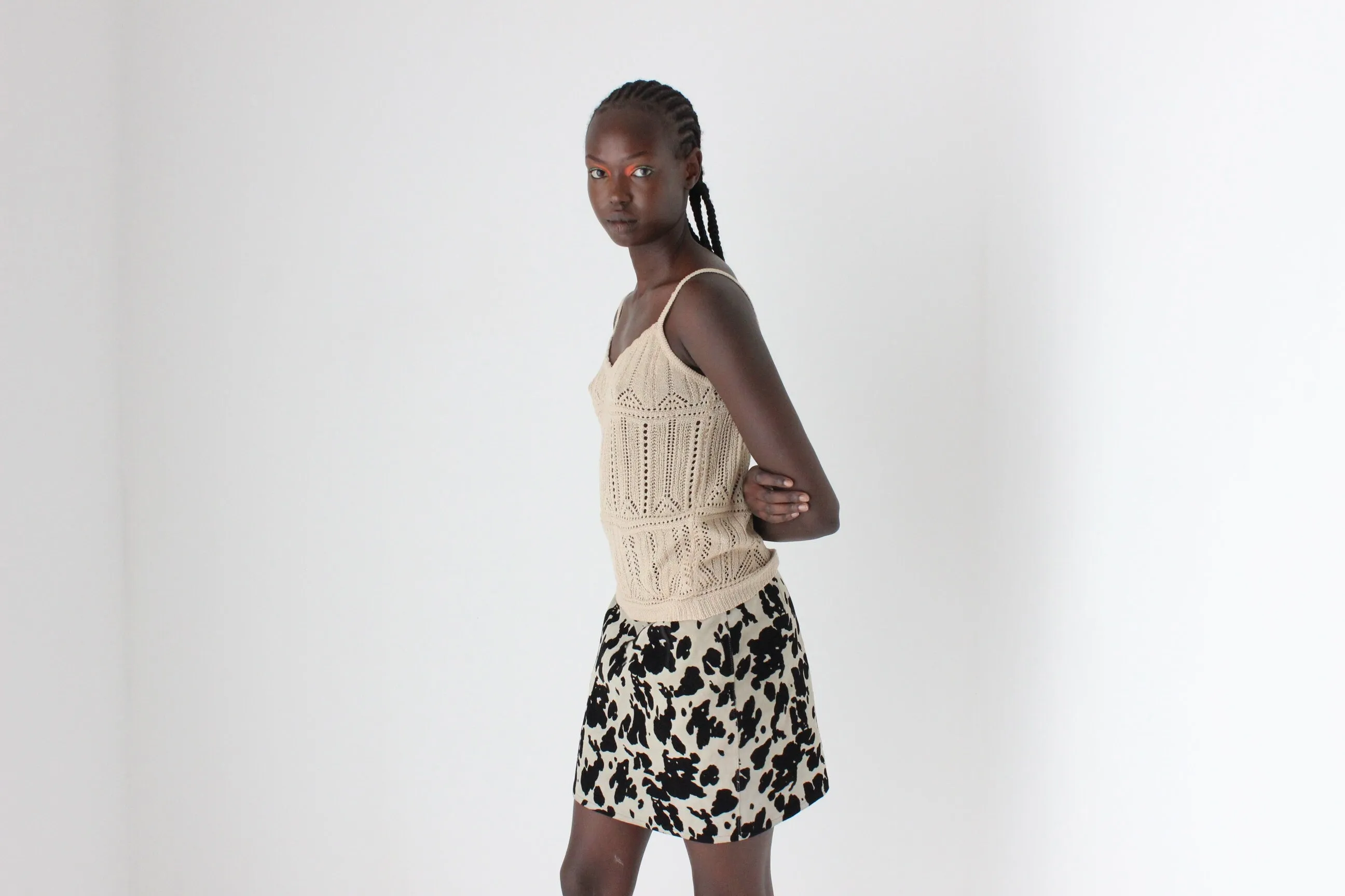 90s DANIER Textured Suede Cow Print Mini Skirt