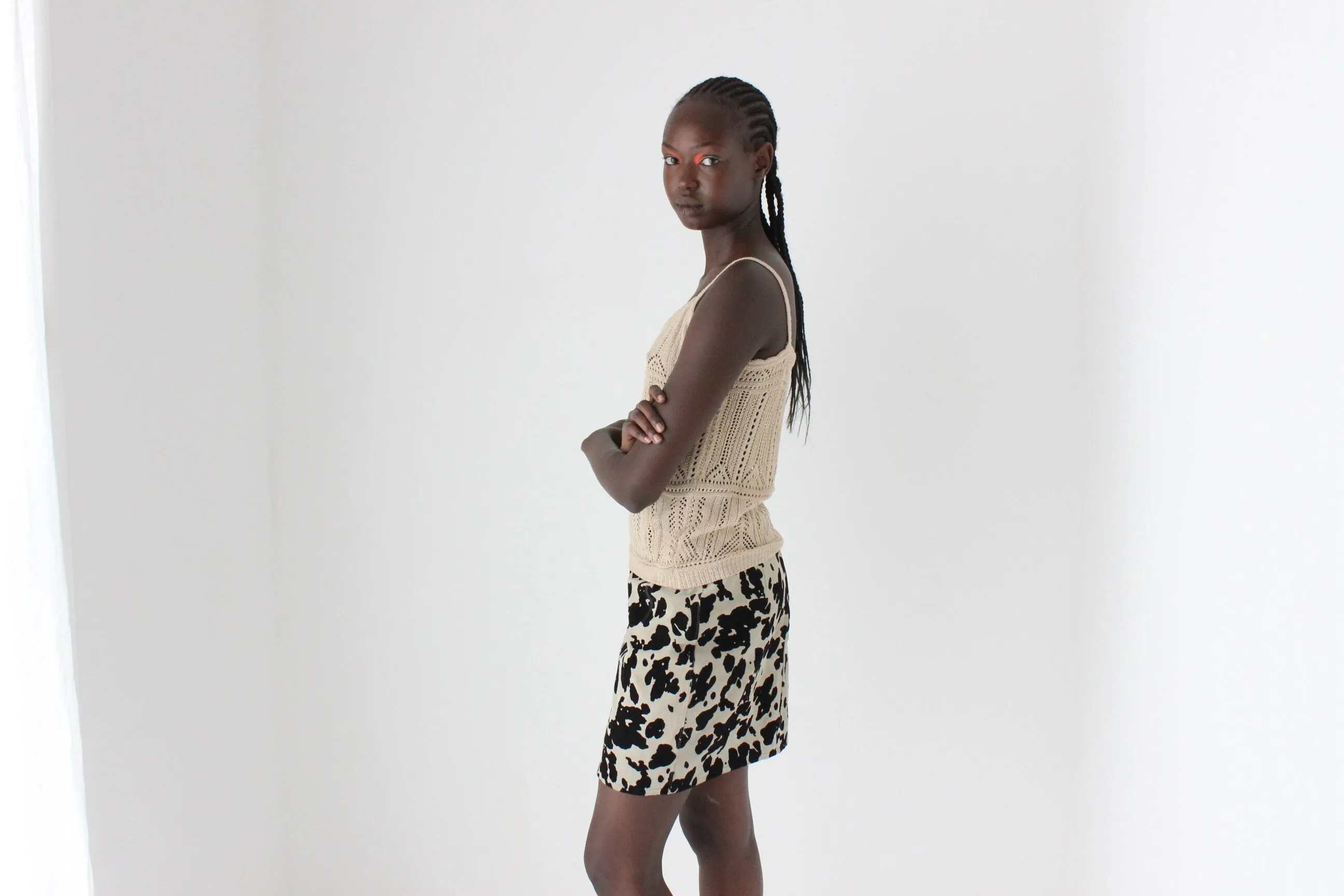 90s DANIER Textured Suede Cow Print Mini Skirt