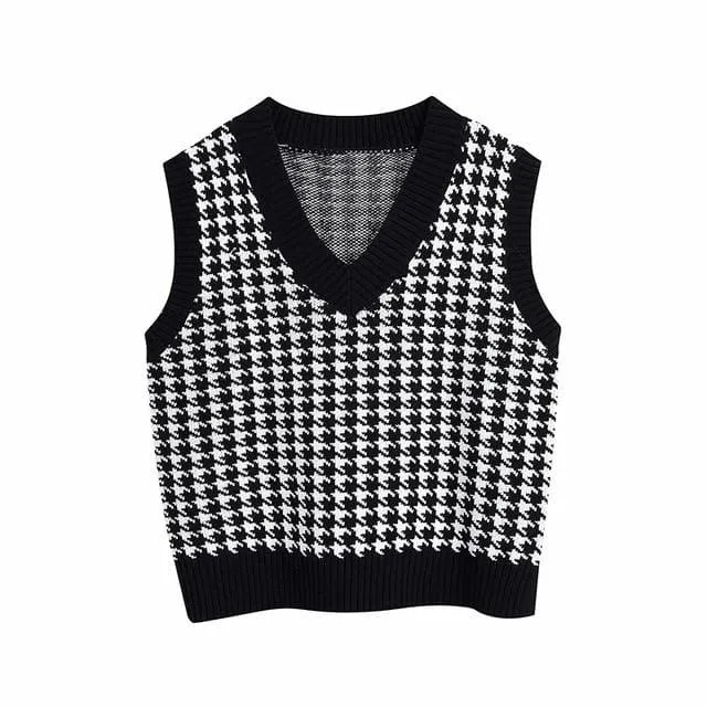 Ares - Houndstooth Knitted Sweater Vest