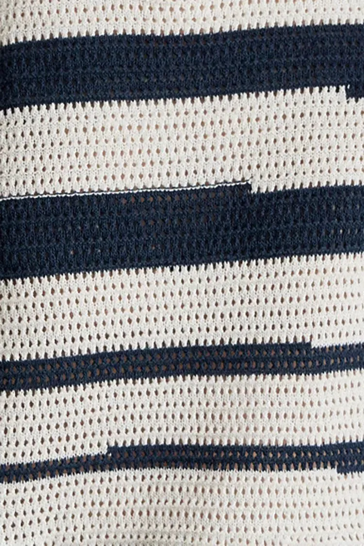Asymmetric Striped Crochet Linen Vest