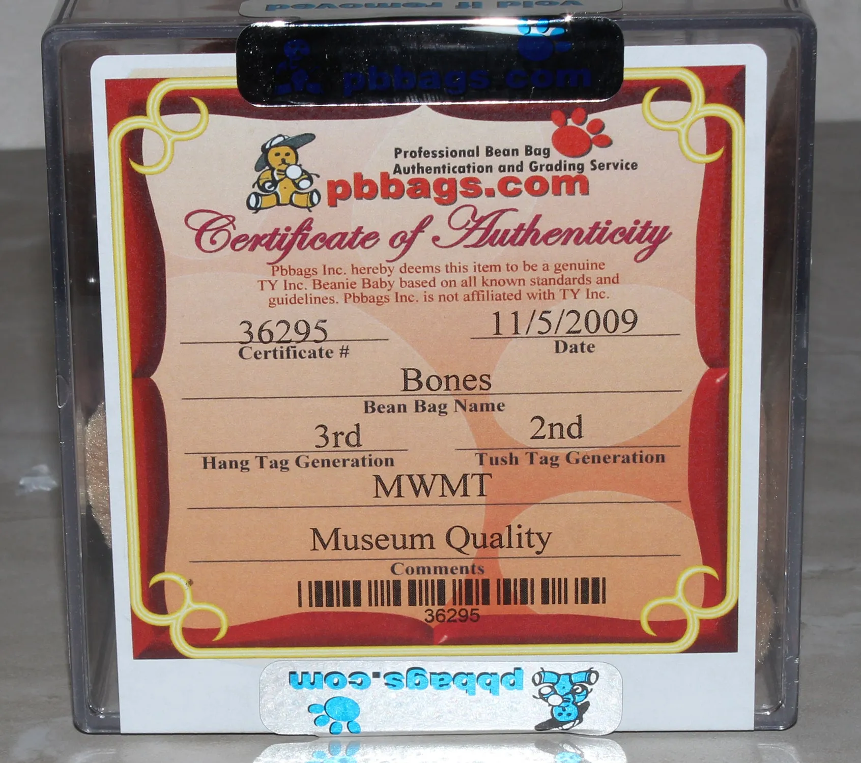 Authenticated Beanie Baby: 3rd Generation Bones the Dog
