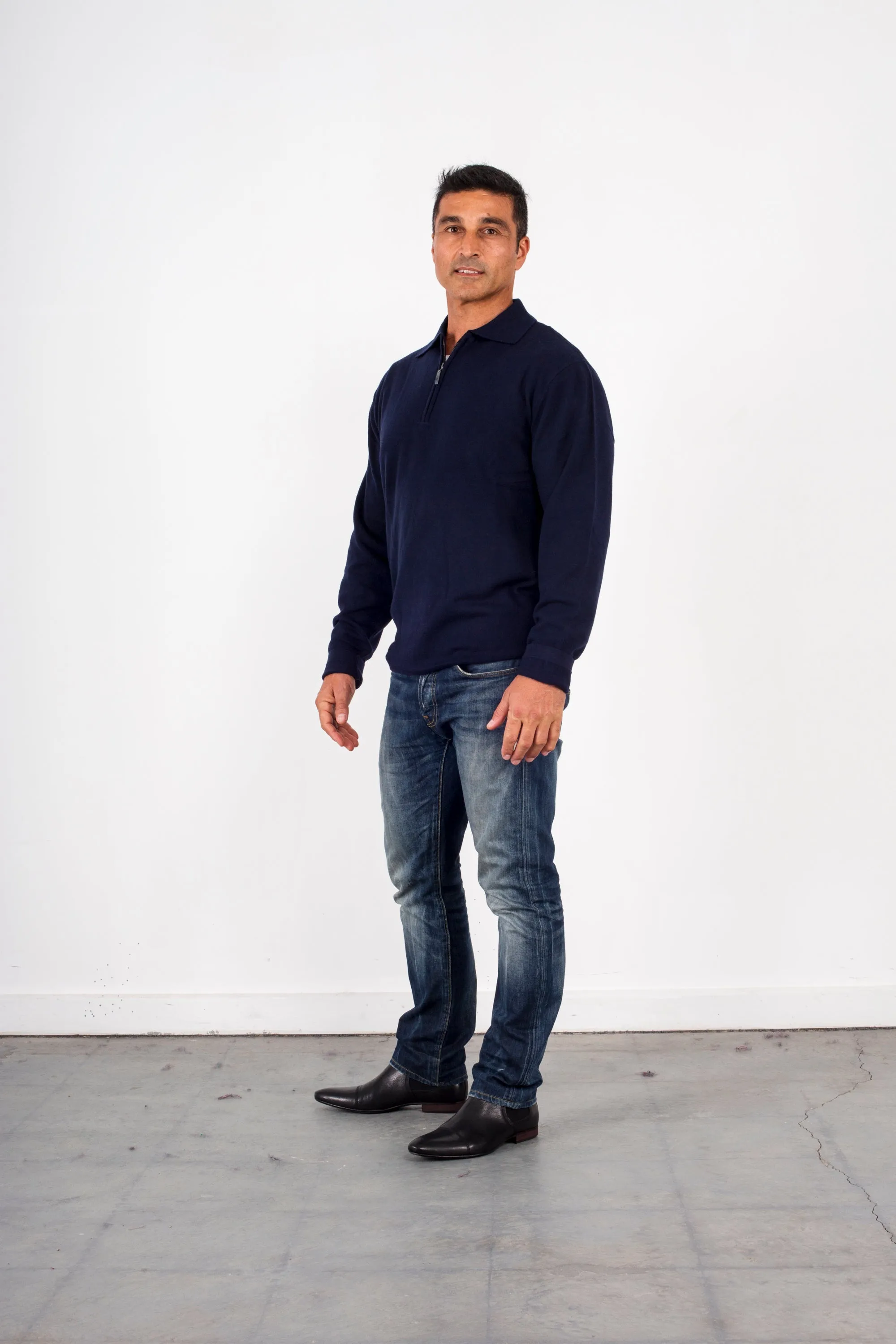 Cashmere-merino half Zip Collar Pullover