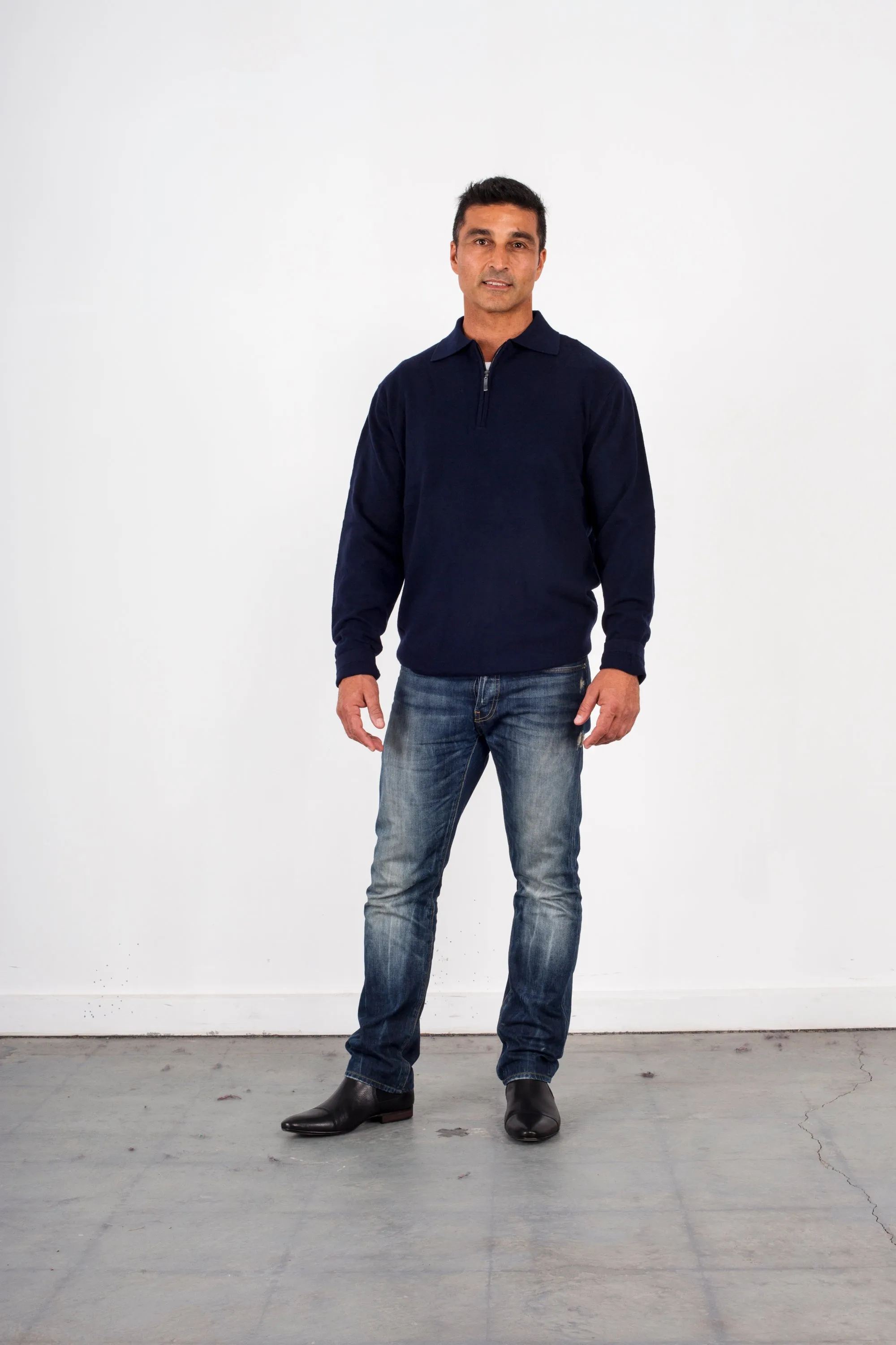 Cashmere-merino half Zip Collar Pullover