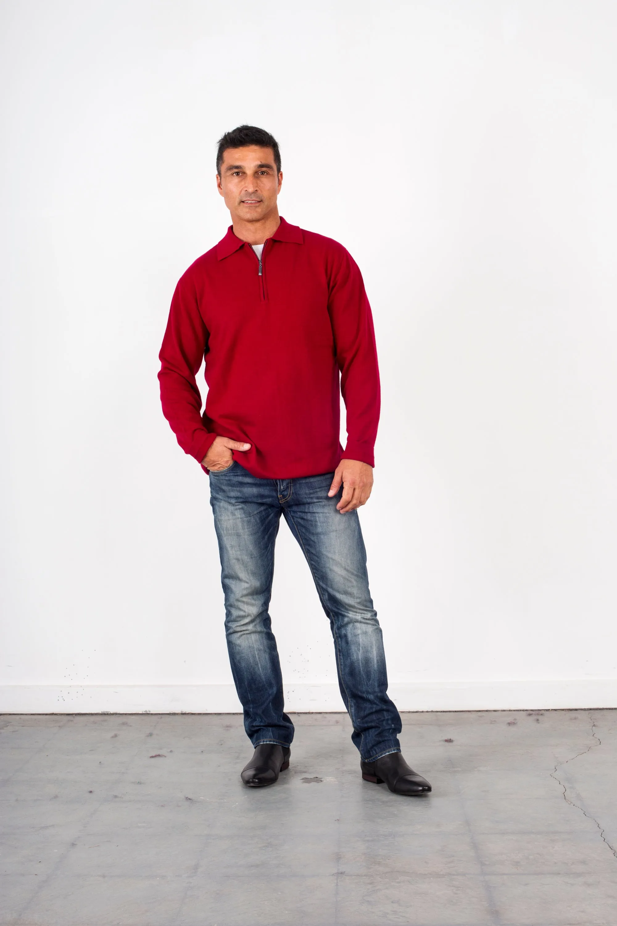 Cashmere-merino half Zip Collar Pullover