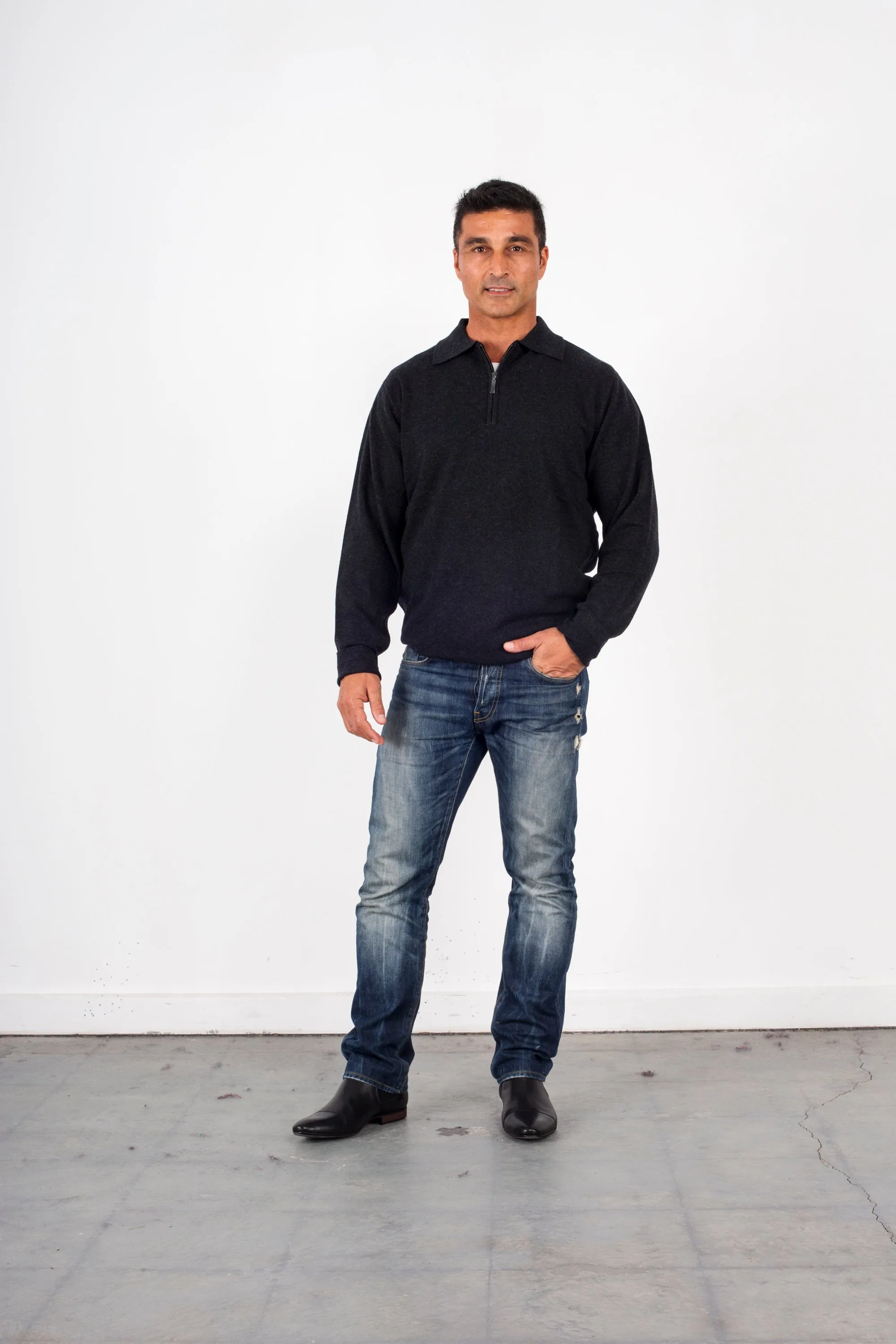 Cashmere-merino half Zip Collar Pullover