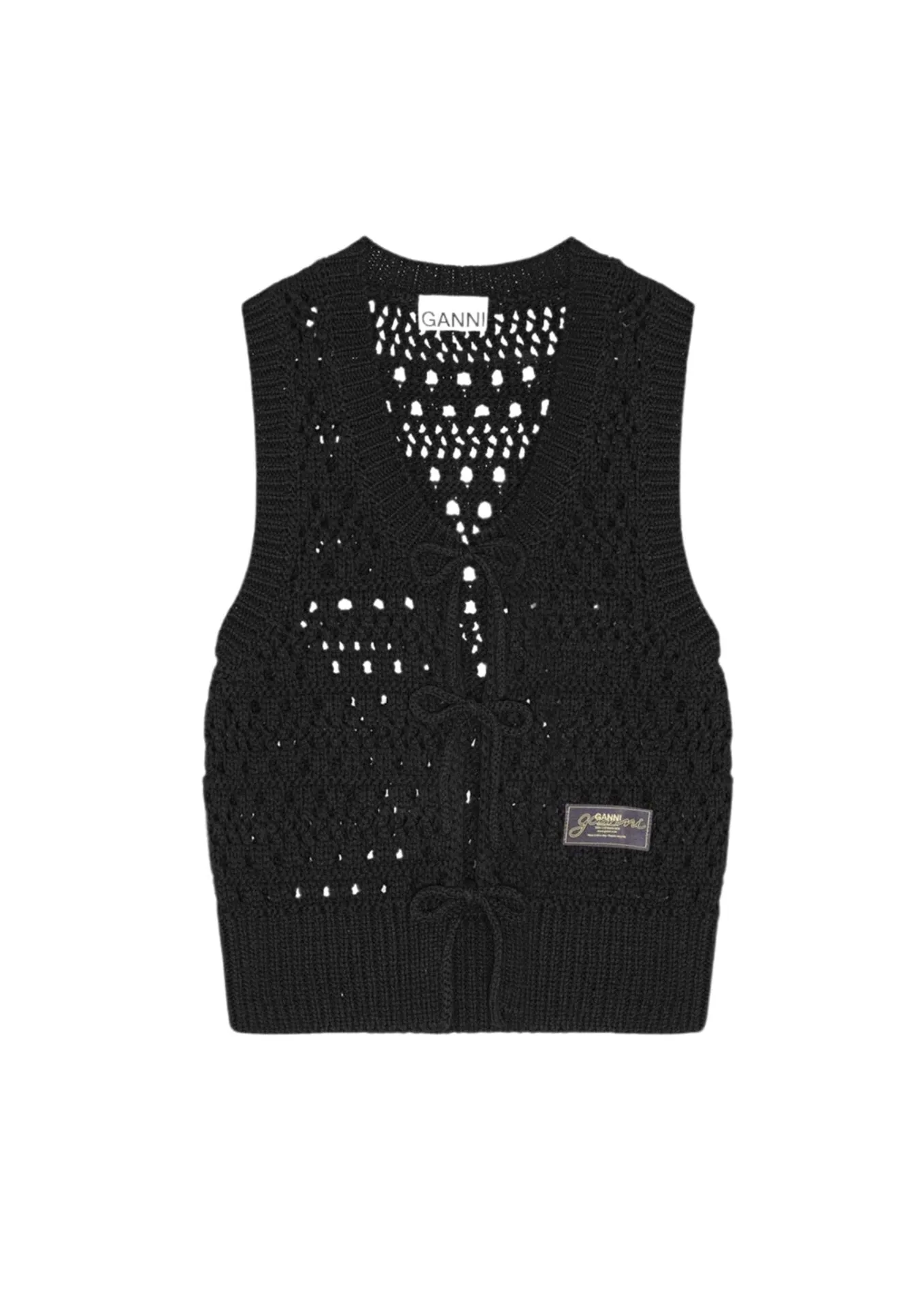 Cotton Mix Tie String Vest / Black