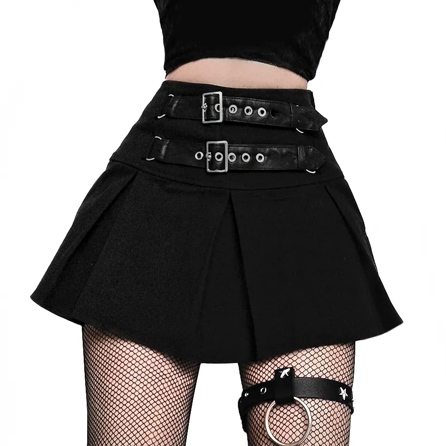 Dark Grunge Pleated Mini Skirt 2 Straps