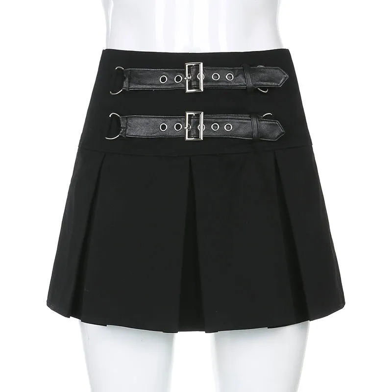 Dark Grunge Pleated Mini Skirt 2 Straps