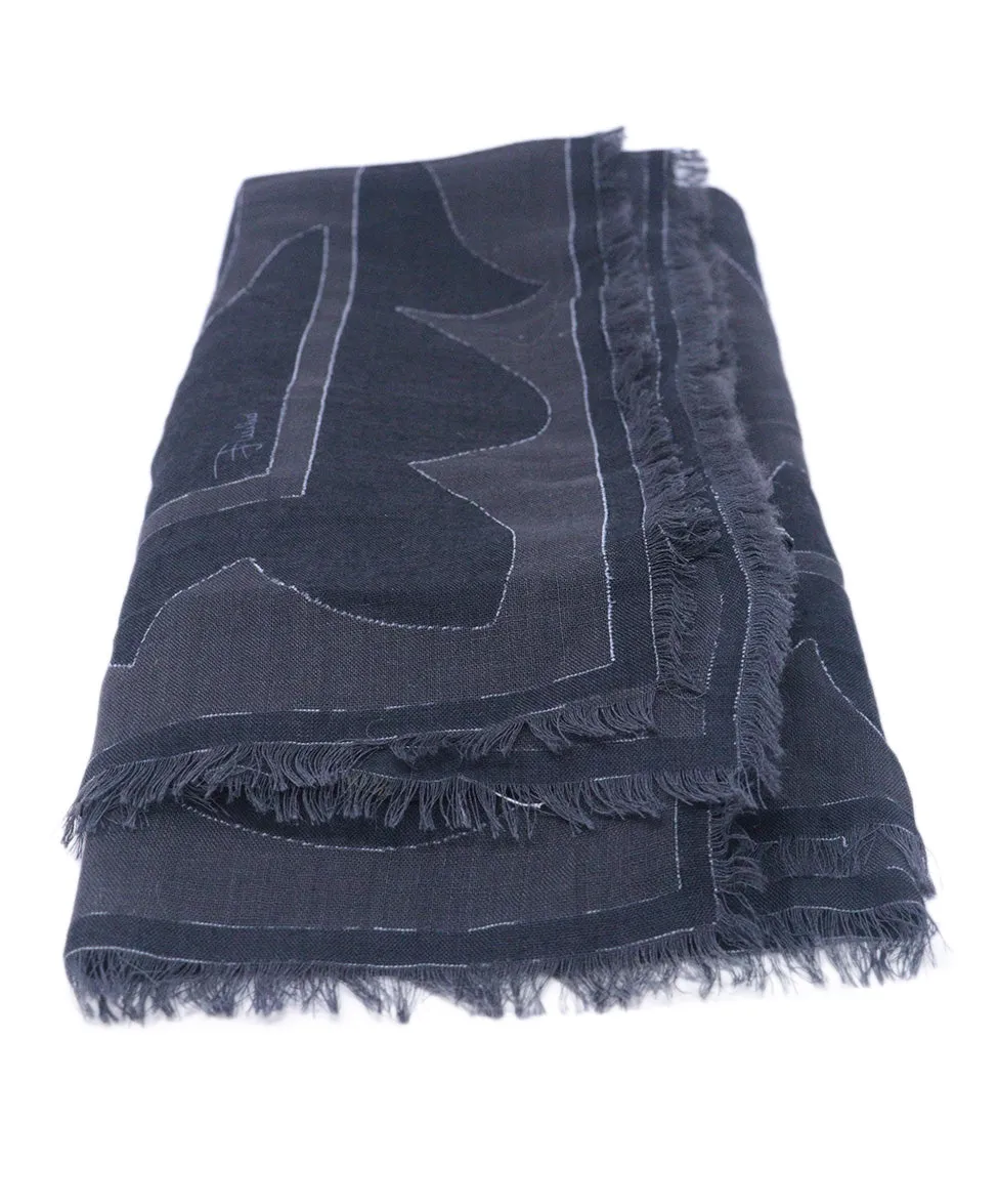 Emilio Pucci Grey & Black Print Wool Scarf