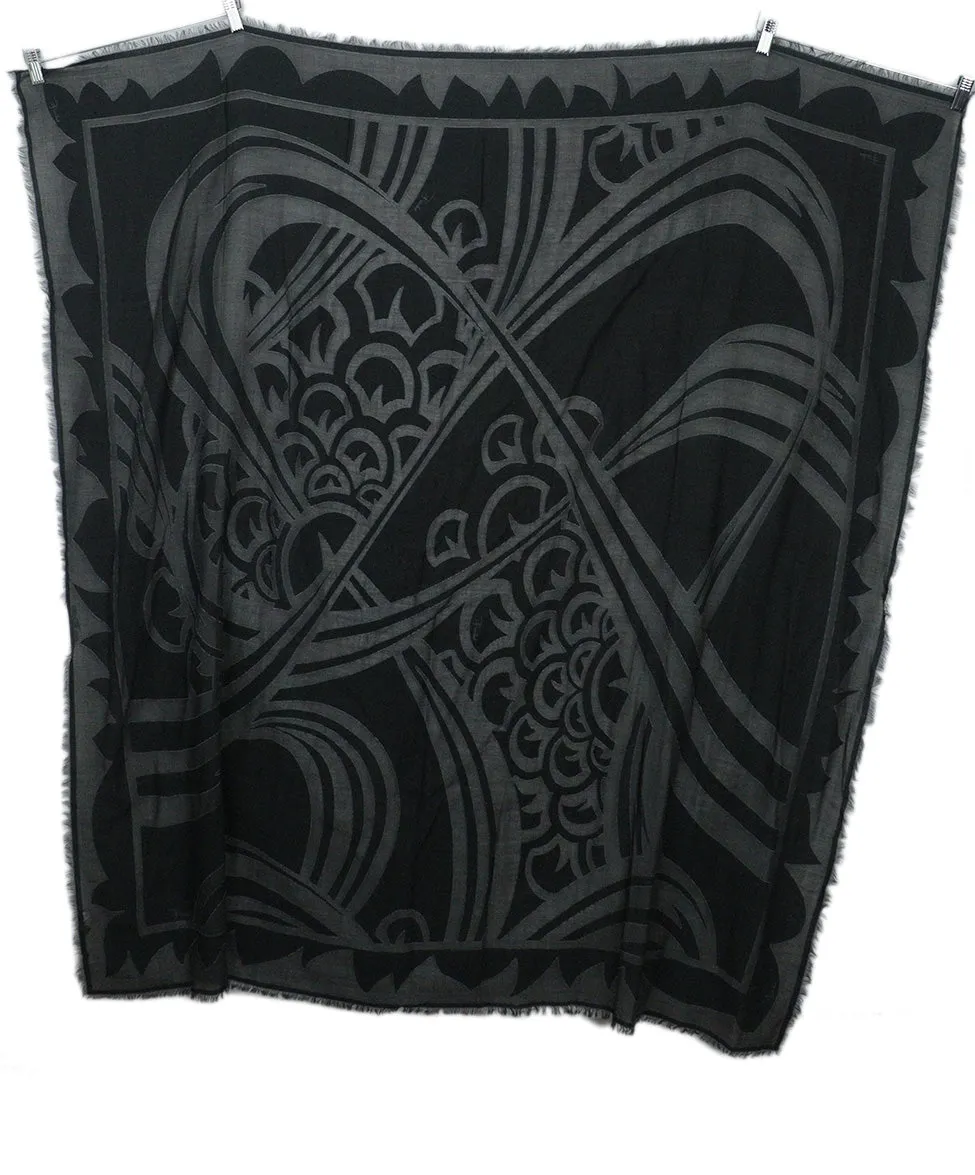 Emilio Pucci Grey & Black Print Wool Scarf