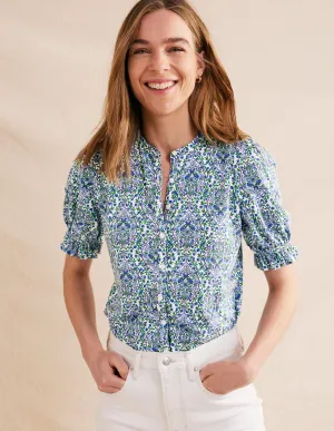 Frilled Short Sleeve Shirt-Linseed and Vine Terrace