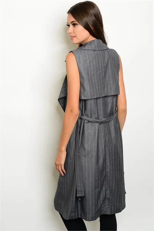 Gray/White Pinstripe Long Vest
