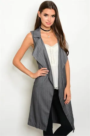 Gray/White Pinstripe Long Vest