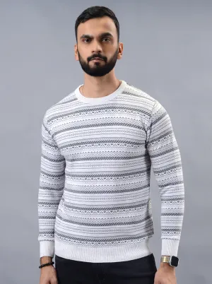 Grey Striped Slim Fit Winter T-Shirt | JadeBlue