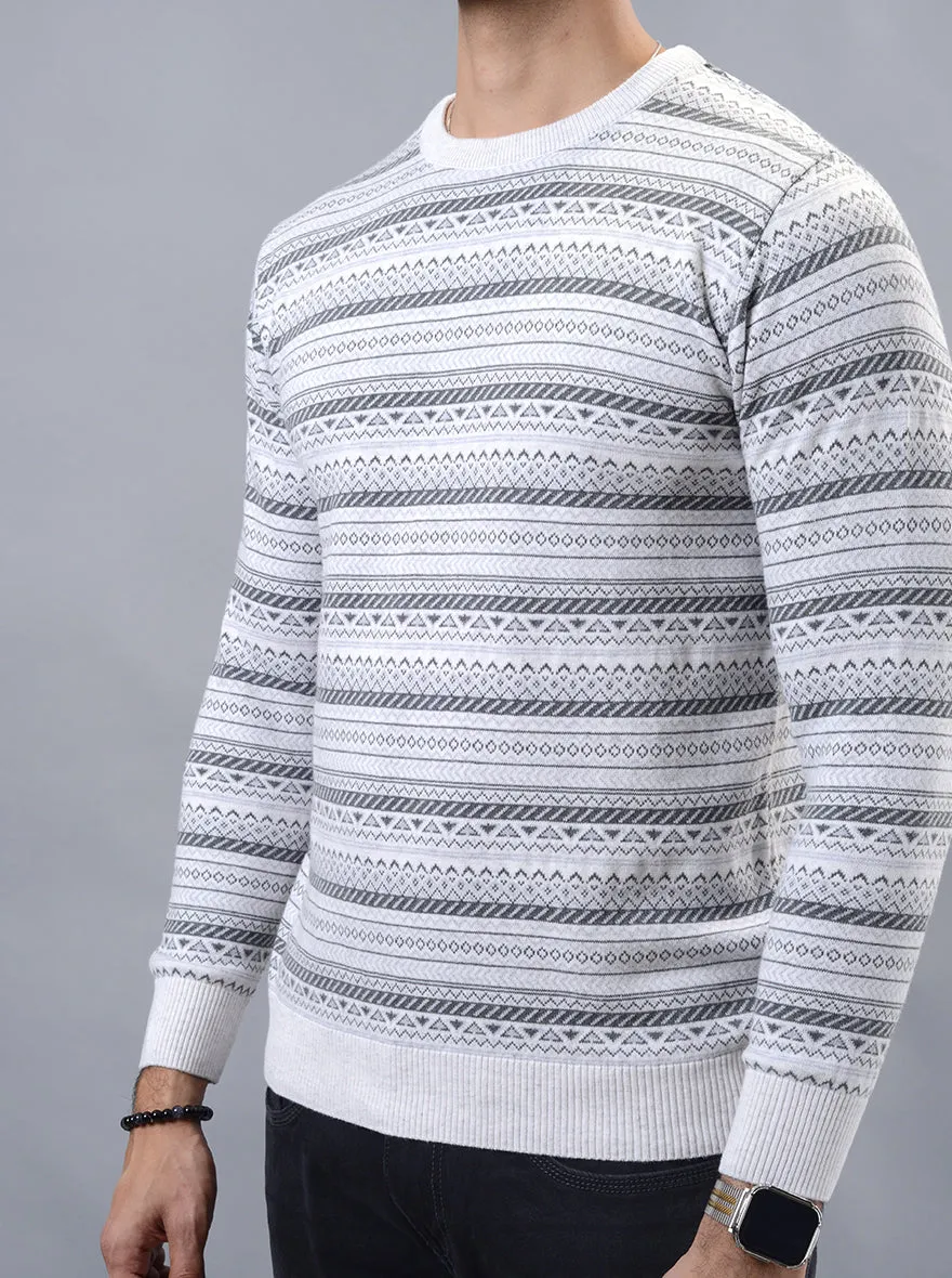 Grey Striped Slim Fit Winter T-Shirt | JadeBlue