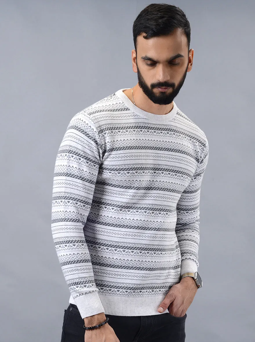 Grey Striped Slim Fit Winter T-Shirt | JadeBlue