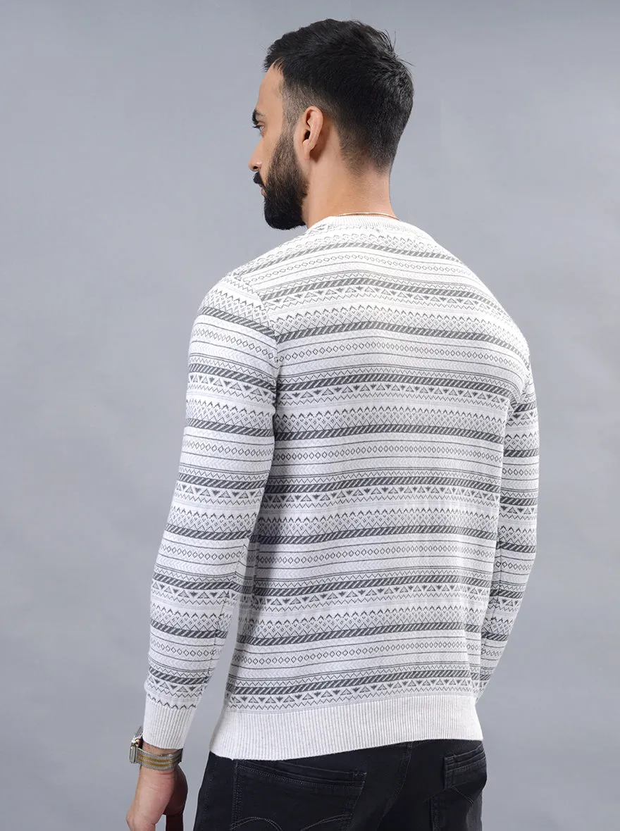 Grey Striped Slim Fit Winter T-Shirt | JadeBlue