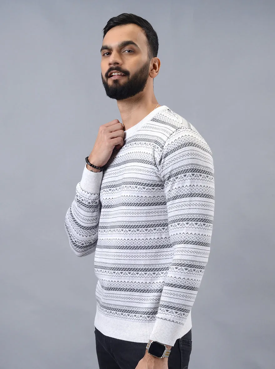 Grey Striped Slim Fit Winter T-Shirt | JadeBlue