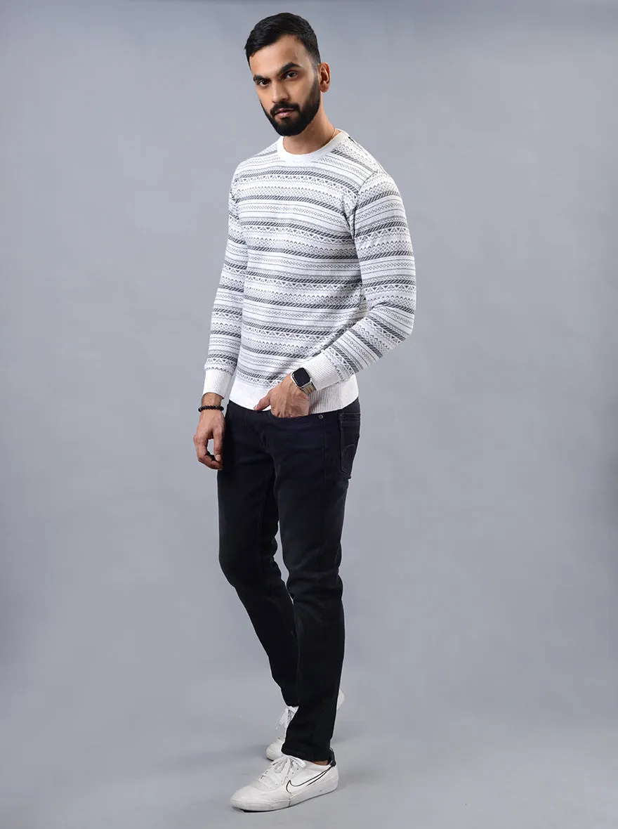 Grey Striped Slim Fit Winter T-Shirt | JadeBlue