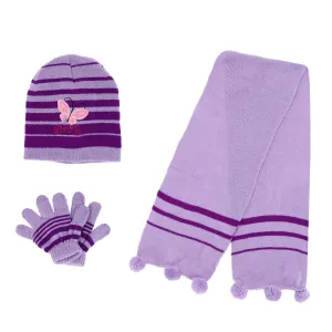 Heat Trendz Girl's One Size Fits Most Stripe Butterfly Hat Gloves and Scarf Winter Set