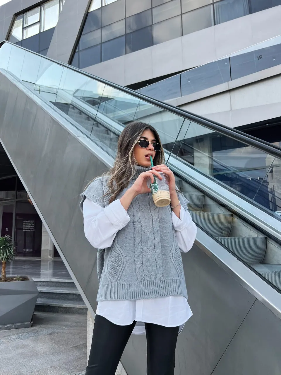 High Neck Knitted Vest Grey