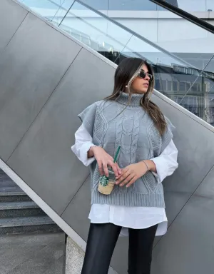 High Neck Knitted Vest Grey