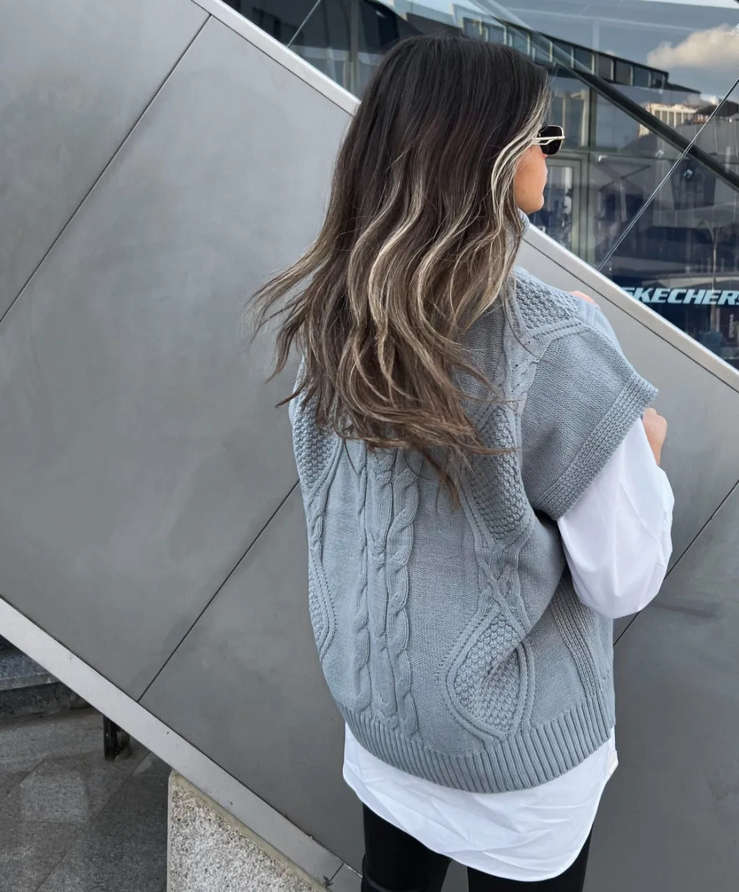 High Neck Knitted Vest Grey