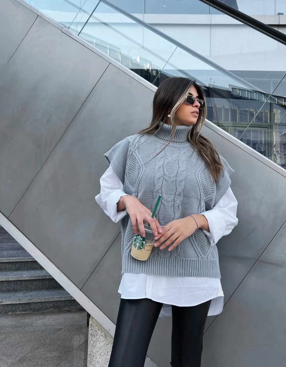 High Neck Knitted Vest Grey