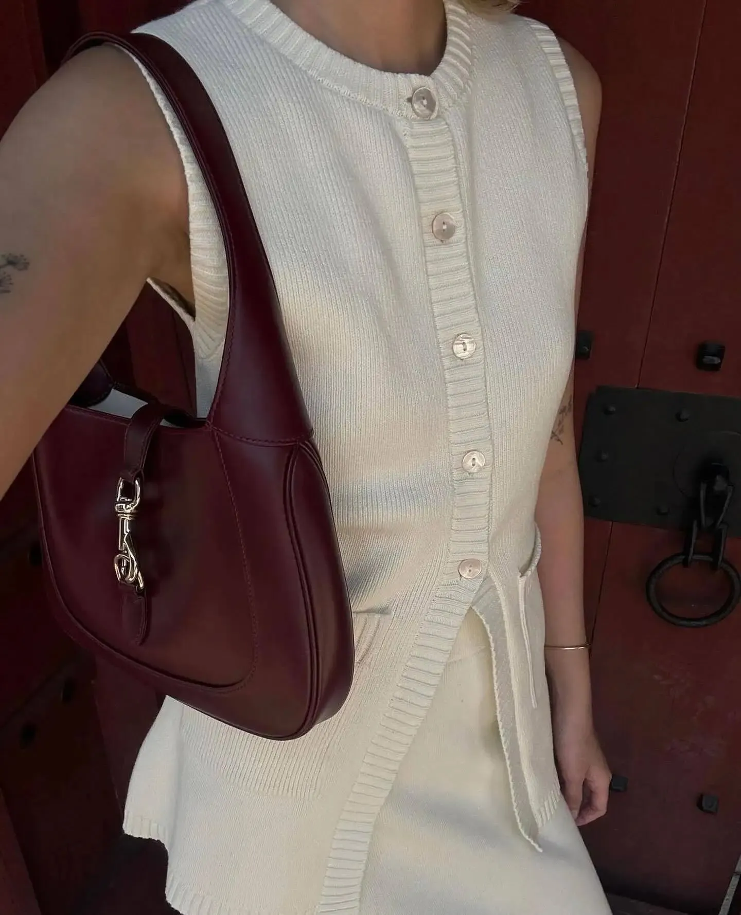 Knitted Sleeveless Top Slit High Waist Long Skirt Suit