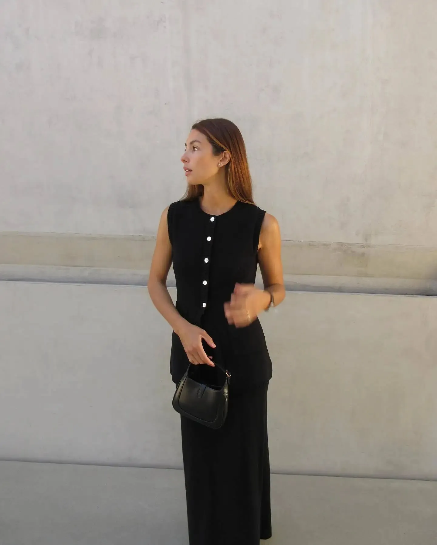 Knitted Sleeveless Top Slit High Waist Long Skirt Suit