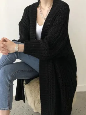 LANFUBEISI - Solid Color Slit Crochet Loose Cardigan