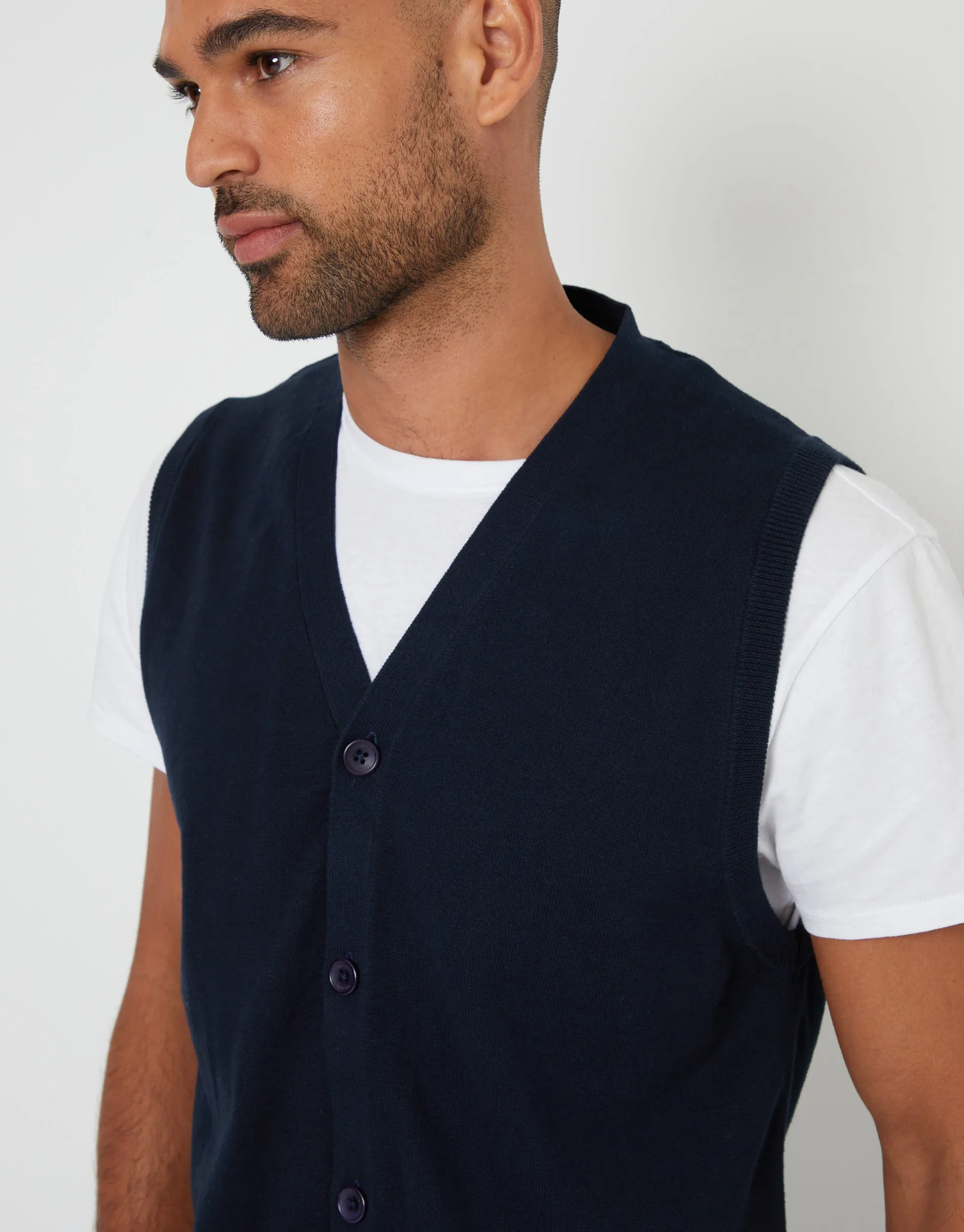 Men's Navy Knitted Button Up Waistcoat