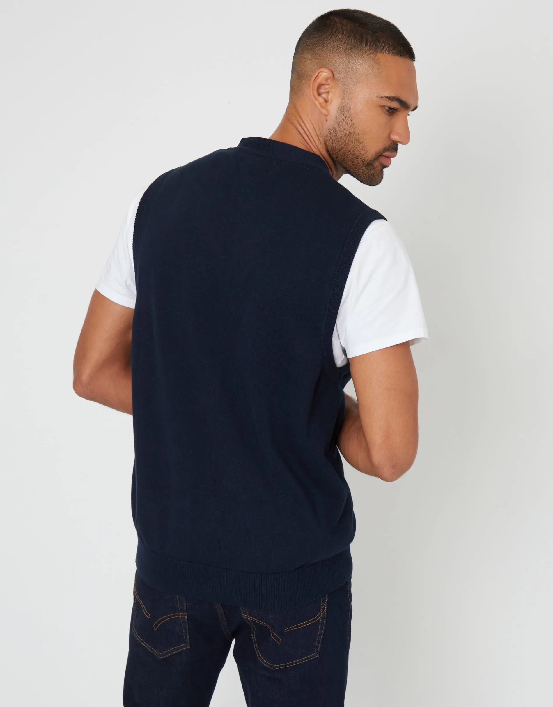 Men's Navy Knitted Button Up Waistcoat