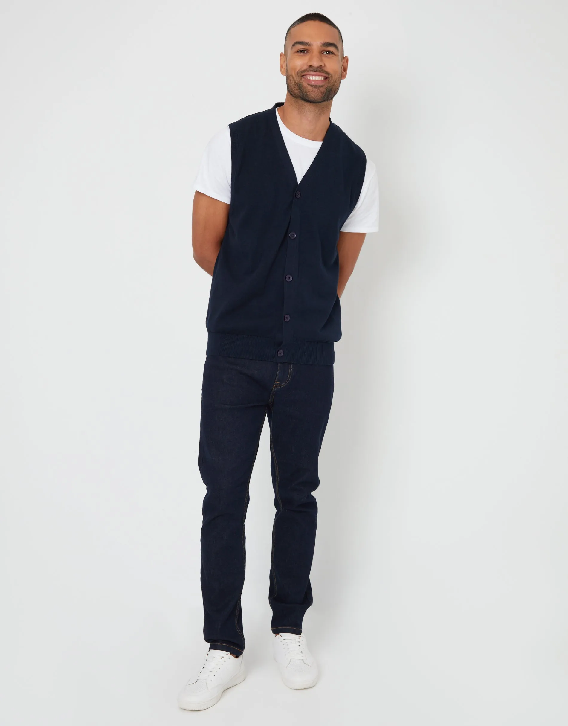 Men's Navy Knitted Button Up Waistcoat