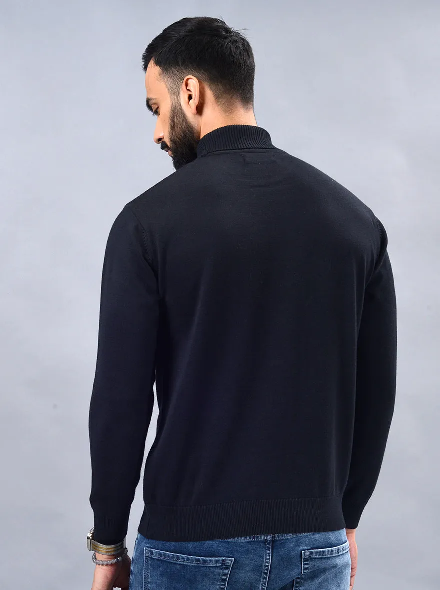 Navy Blue Solid Slim Fit Winter T-Shirt | JadeBlue