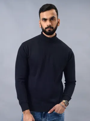 Navy Blue Solid Slim Fit Winter T-Shirt | JadeBlue