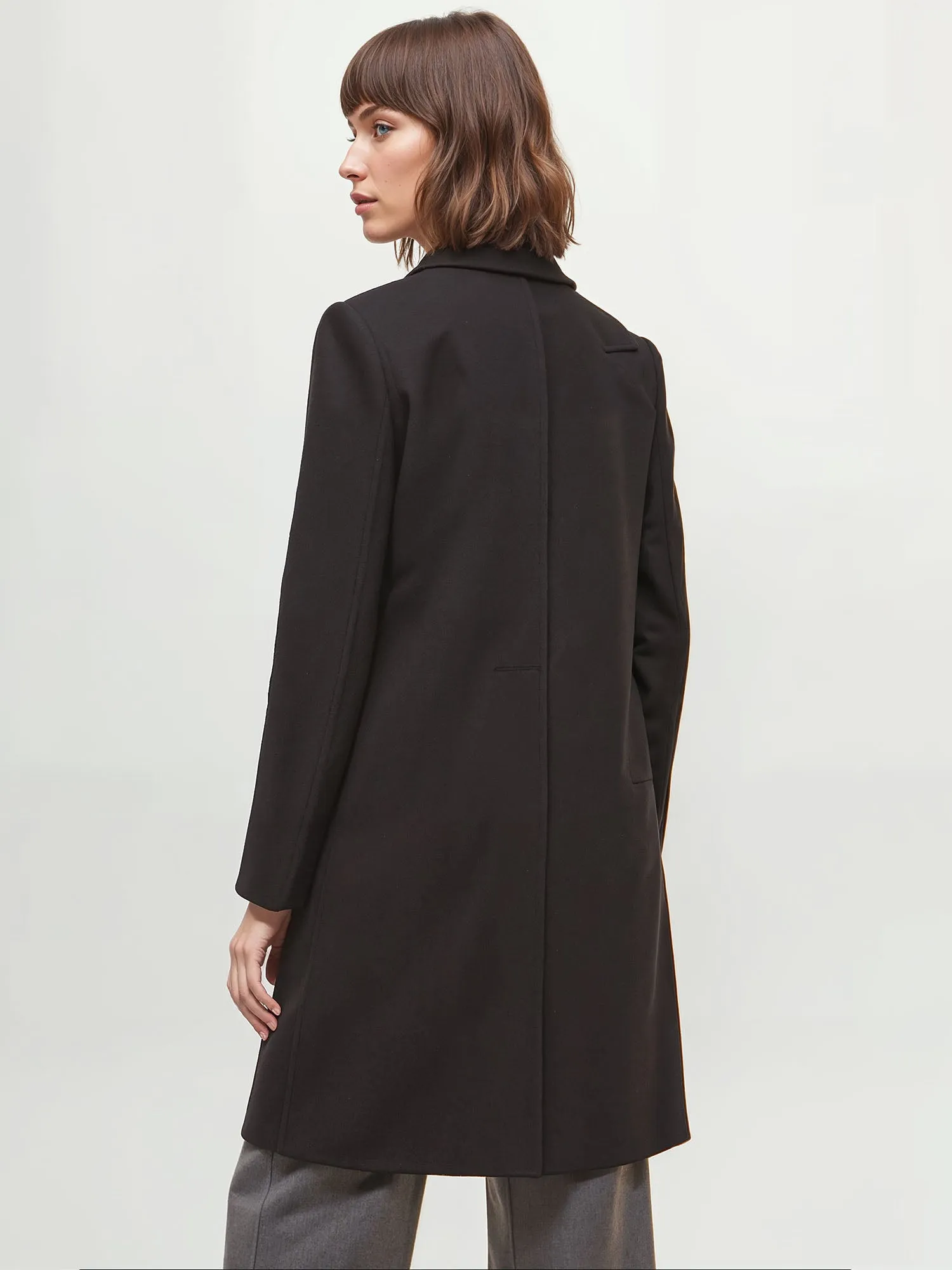 Notched Lapel Button Front Long Coat