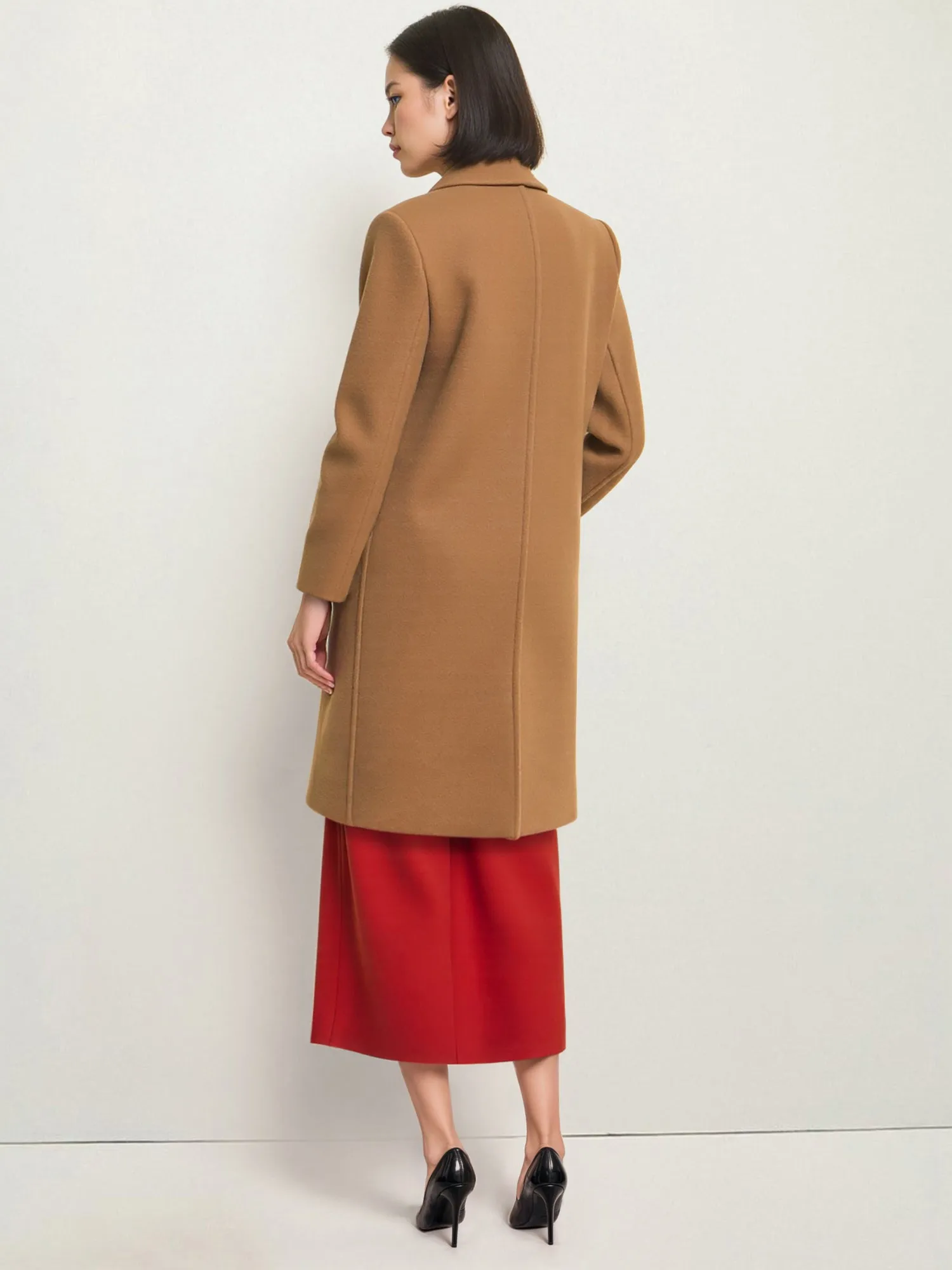 Notched Lapel Button Front Long Coat