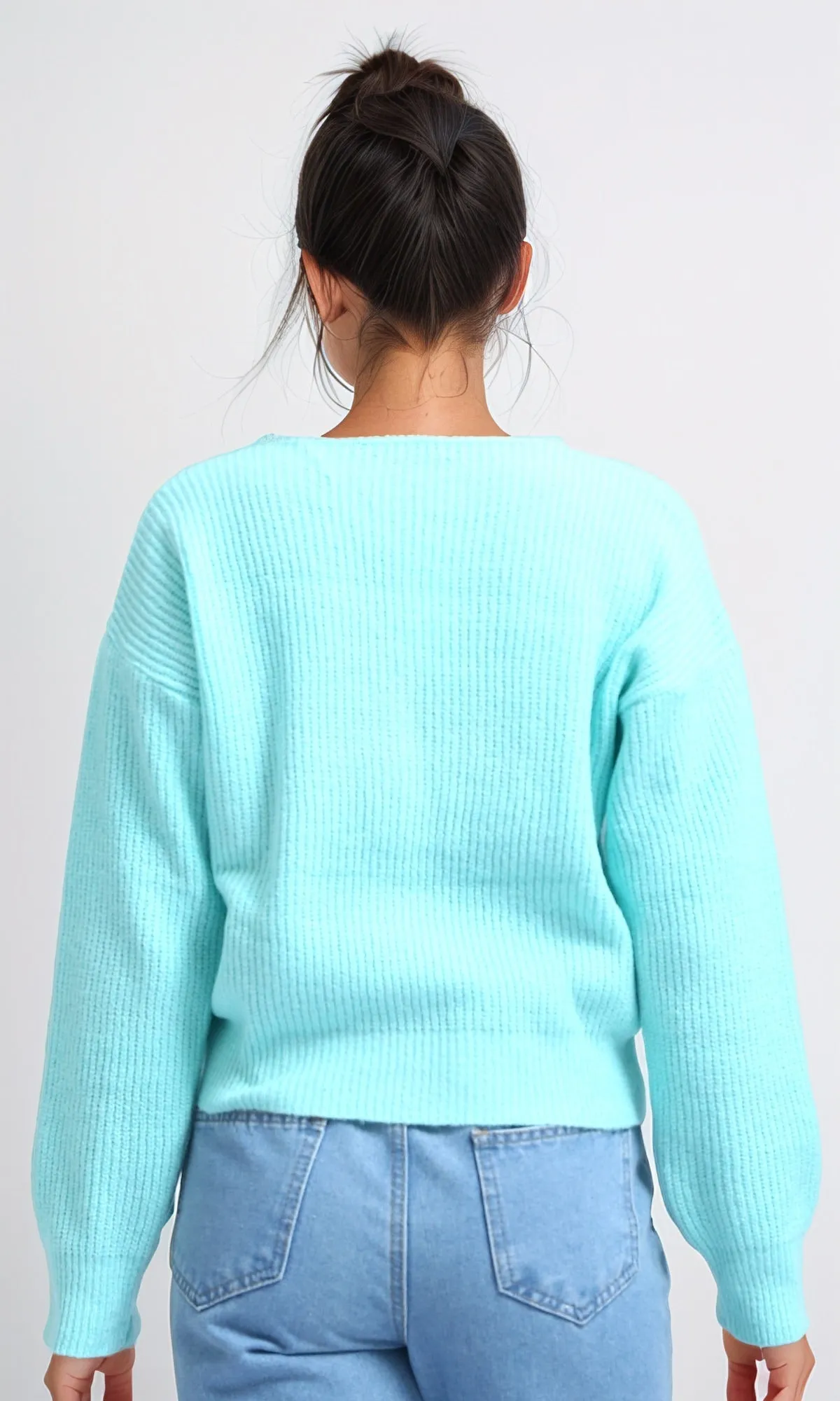 O198715 Winter Long Sleeves Short Cardigan - Mentgreen