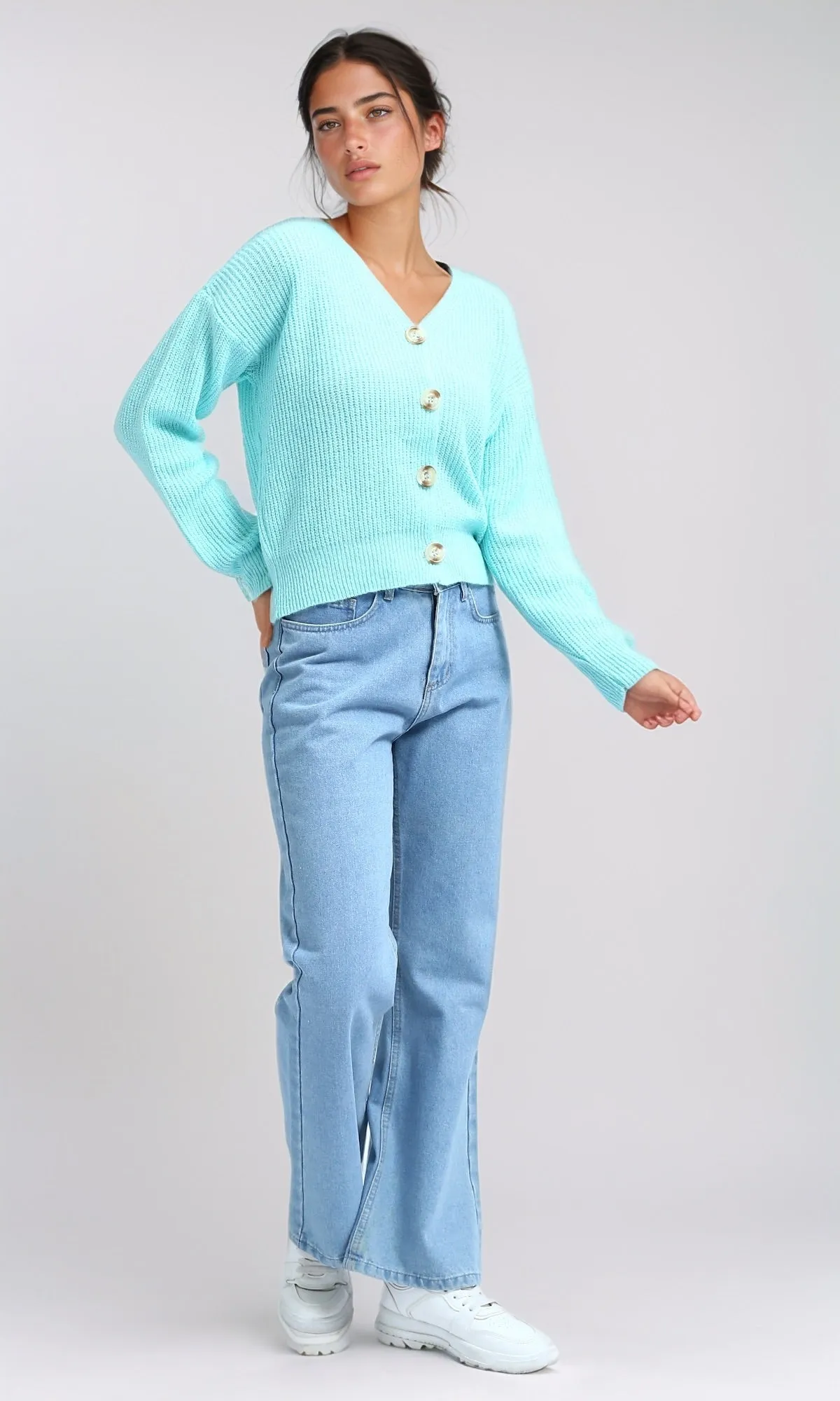 O198715 Winter Long Sleeves Short Cardigan - Mentgreen