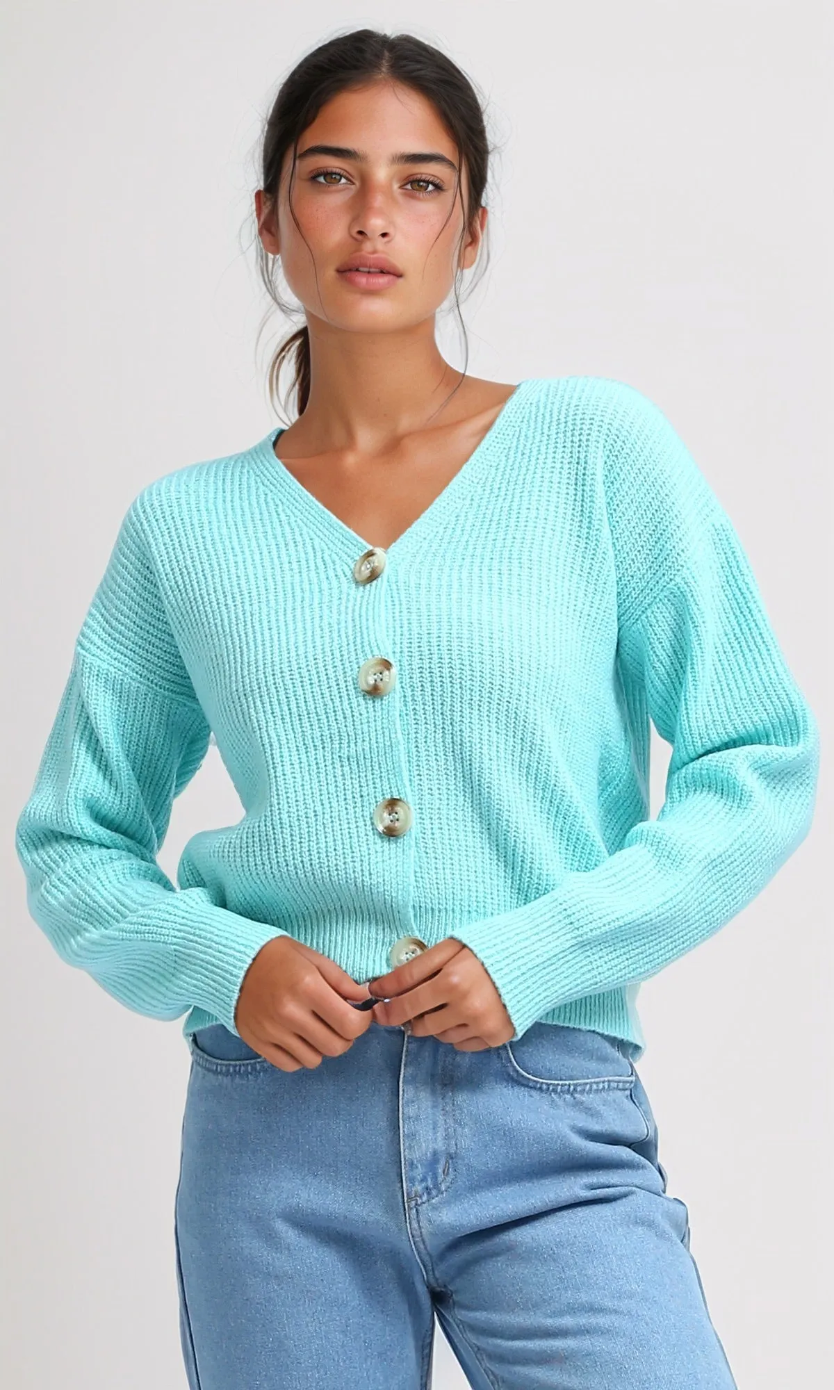 O198715 Winter Long Sleeves Short Cardigan - Mentgreen