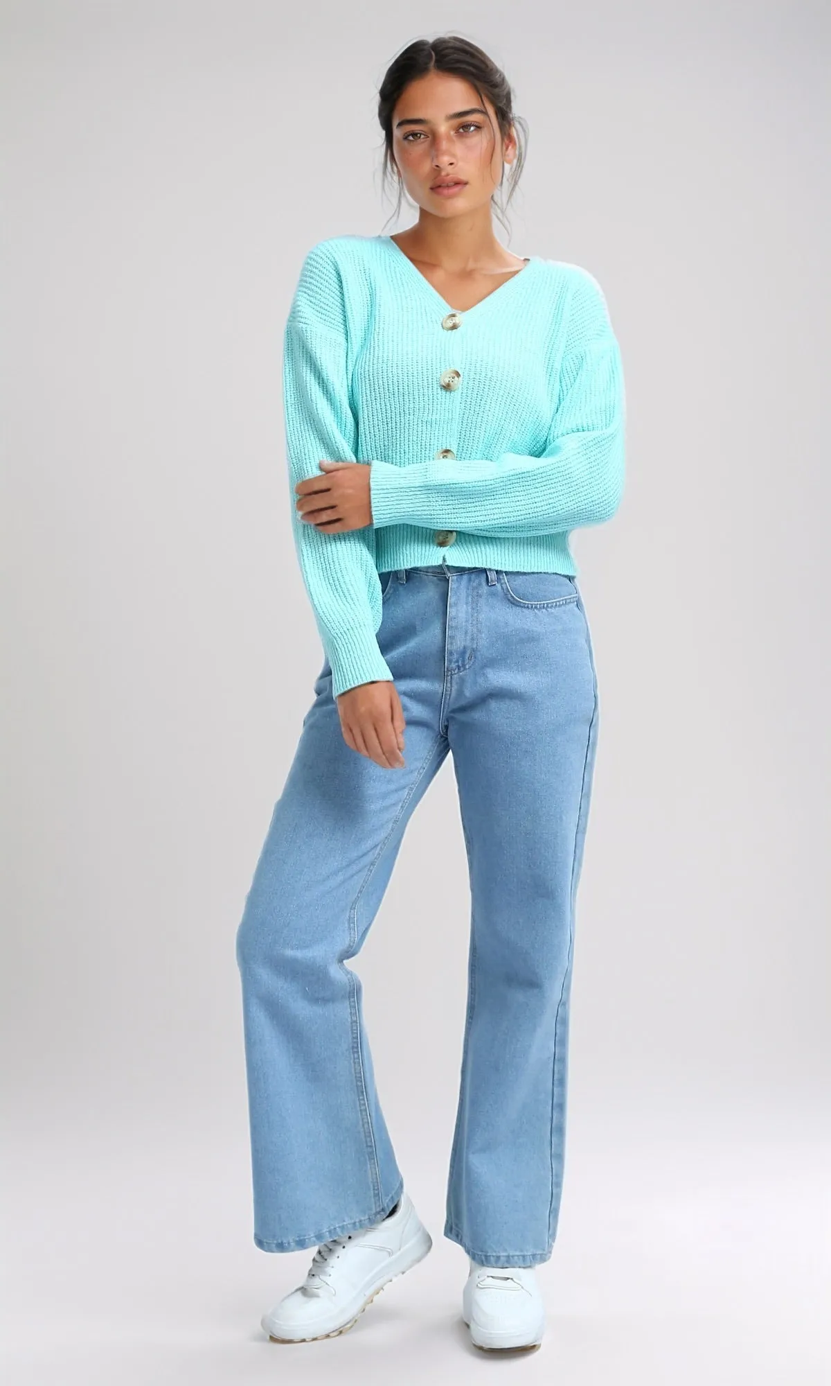 O198715 Winter Long Sleeves Short Cardigan - Mentgreen