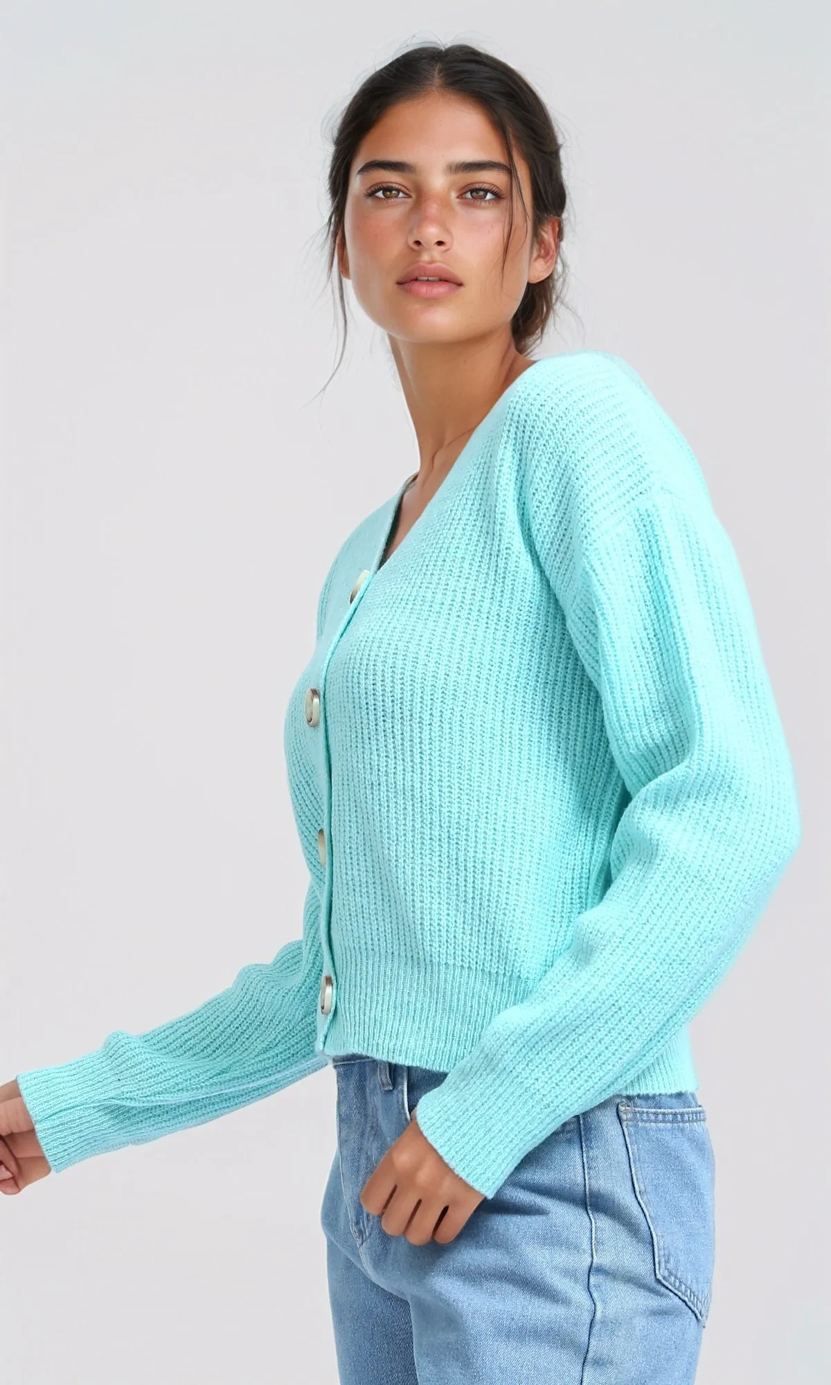 O198715 Winter Long Sleeves Short Cardigan - Mentgreen
