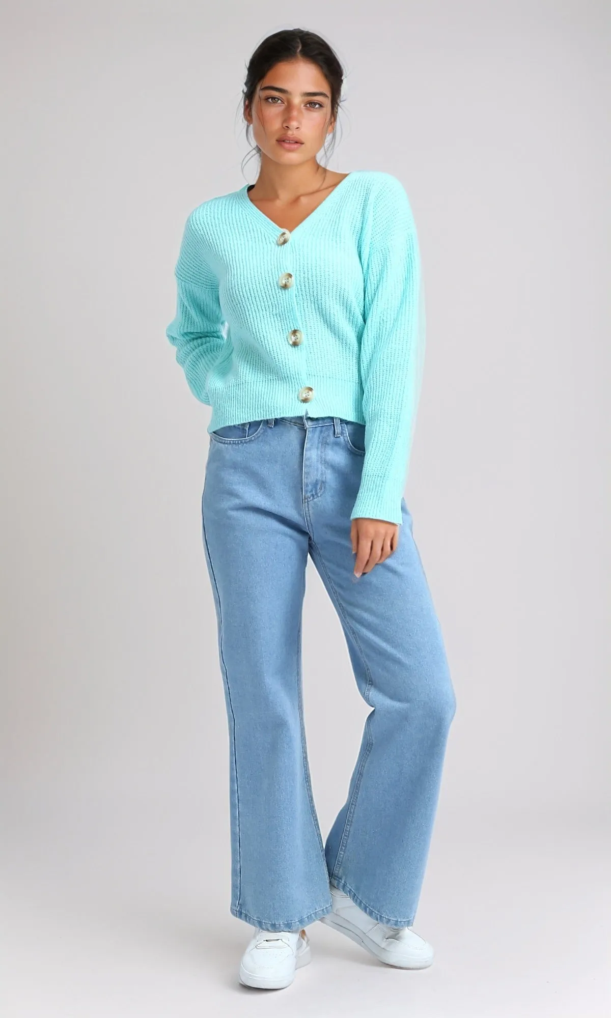O198715 Winter Long Sleeves Short Cardigan - Mentgreen