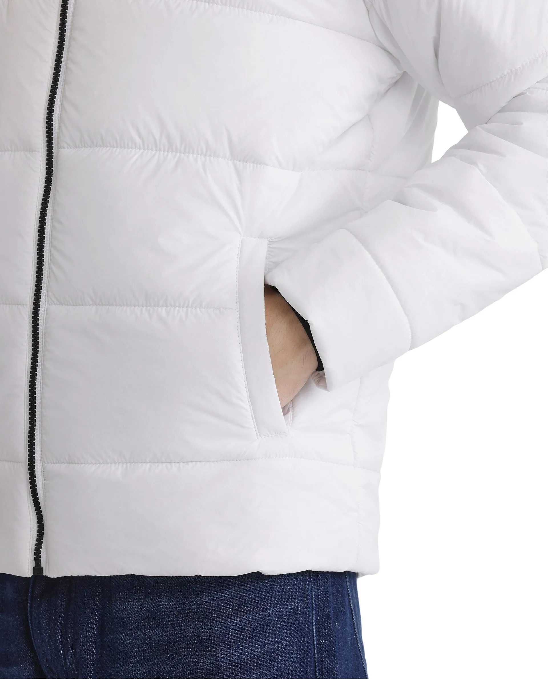 Rare Rabbit Men's Bront White Nylon Fabric Full Sleeve Curved Collar Regular Fit Plain Jacket