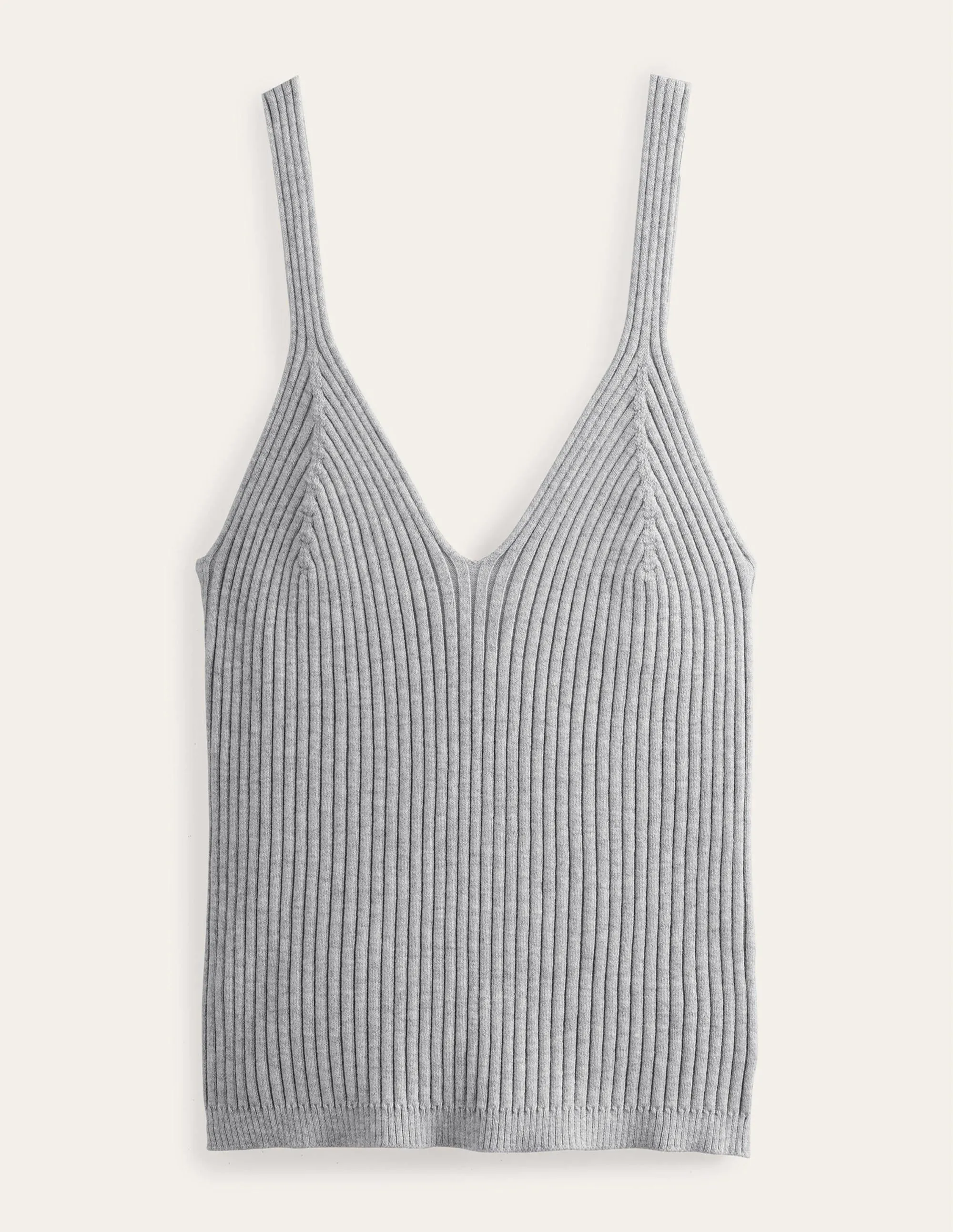 Ribbed Vest Top-Pale Grey Melange