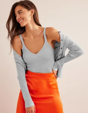 Ribbed Vest Top-Pale Grey Melange